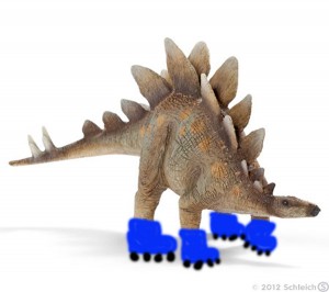 Un estegosaurio patinando