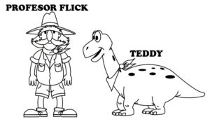 Personajes infantiles de paleontologo y dinosaurio