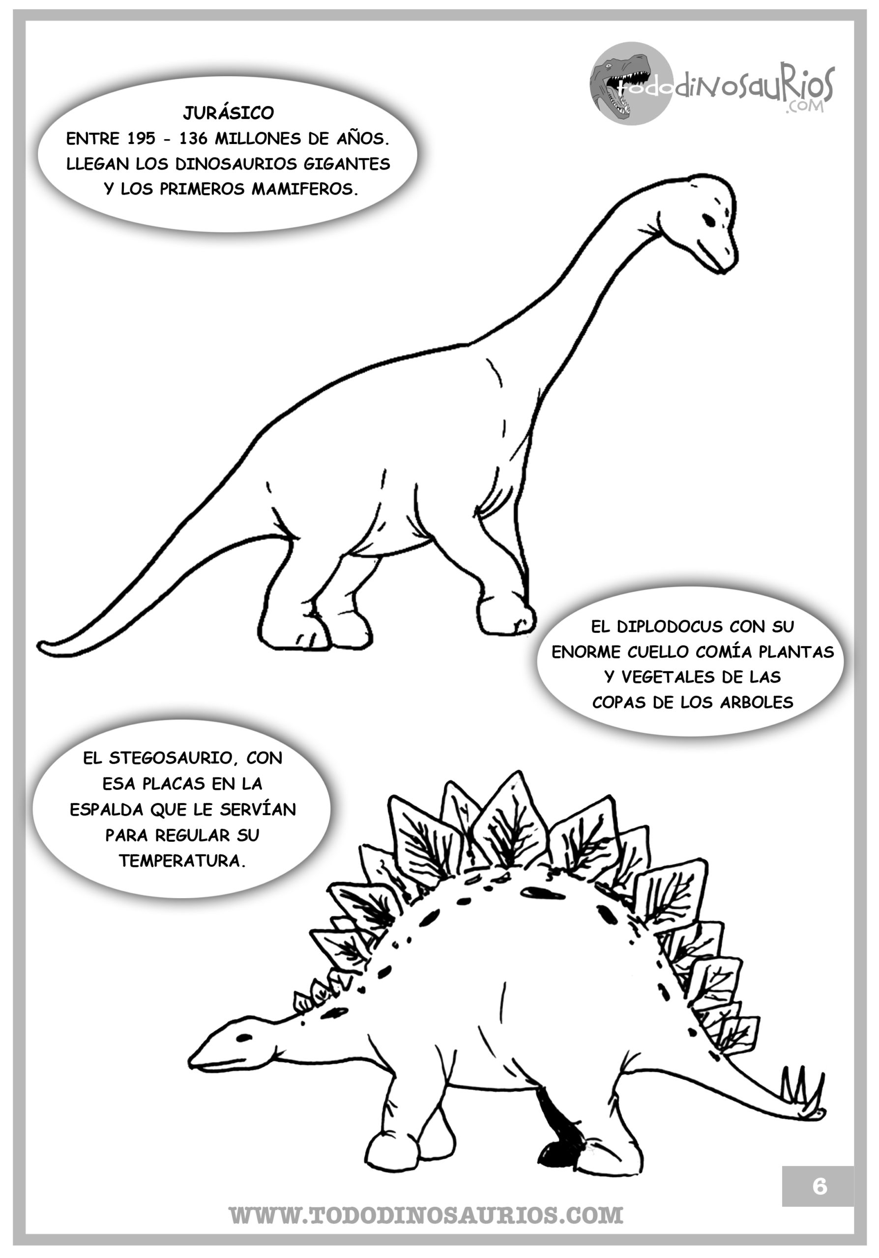 dinosaurios para colorear sobre el jurasico