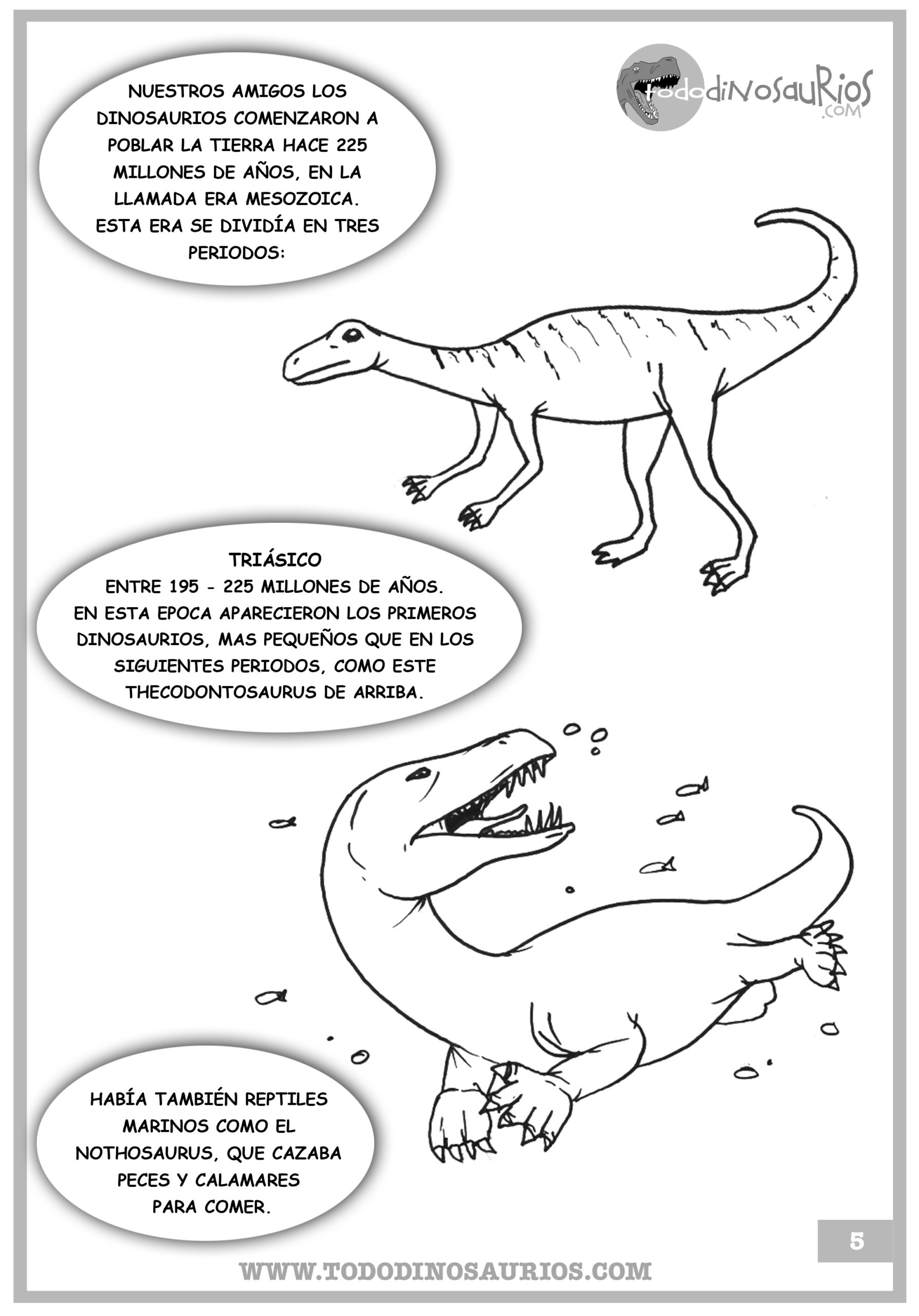 Dibujos de dinosaurios para colorear sobre el Mesozoico.